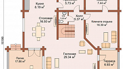 план дома из бруса с большой гостиной 200 м.кв.