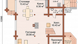 план 1-го этажа дома из бруса с 4мя спальнями