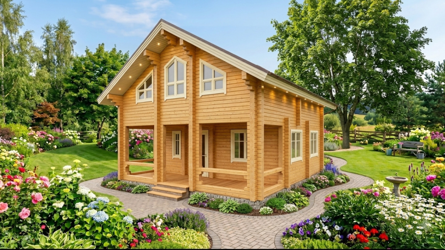 Дом из бревна лиственницы лиственницы 130.93