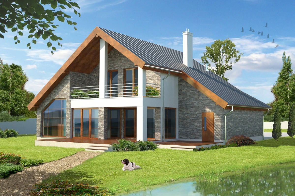 Дом из газобетона с окнами в пол